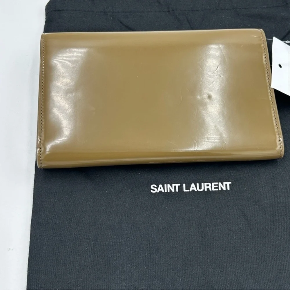 Saint Laurent YSL tan leather clutch/chain wallet made in Italy
